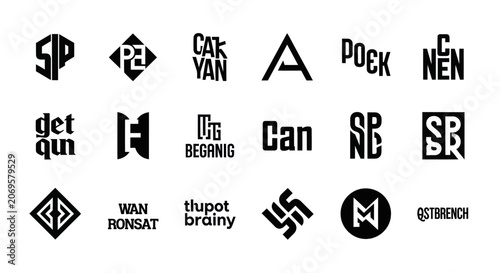 Collection of modern abstract logos and symbols, graphic design elements