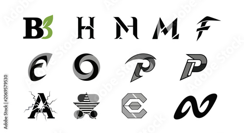 Collection of Modern Abstract Logos and Symbols on White Background