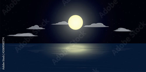 moonscape and reflection on the ocean or sea surface