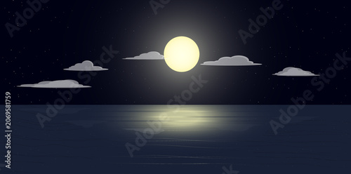 moonscape and reflection on the ocean or sea surface