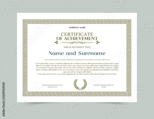 Certificate of achievement template with geometric greek key border design in certificate achievement template geometric