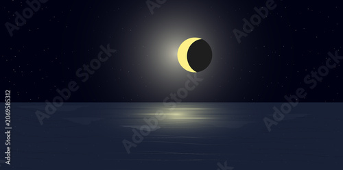moonscape and reflection on the ocean or sea surface