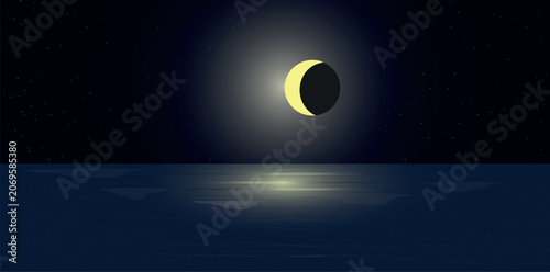 moonscape and reflection on the ocean or sea surface