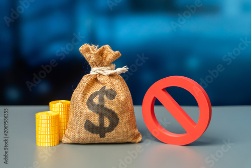 Photos The dollar money bag and the NO prohibition sign