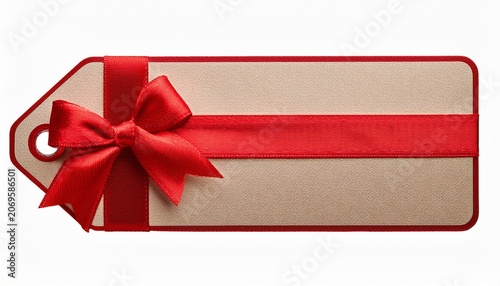Gift Tag With Red Border And Ribbon Bow Isolated On Transparent Background