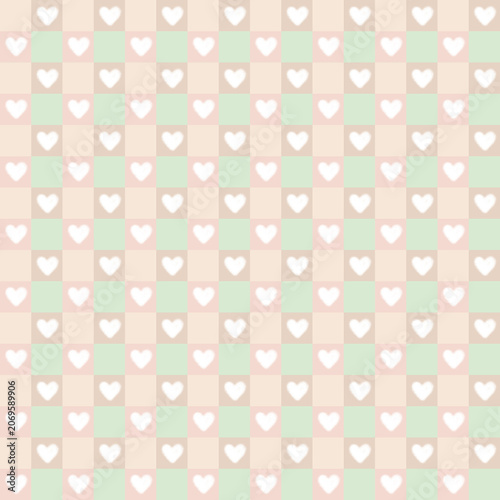 Cute Pastel Heart Seamless Checkerboard Pattern