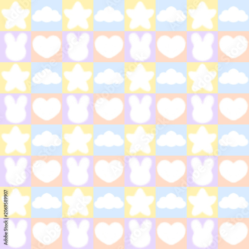 Cute Kawaii Seamless Pattern with Bunny Heart Star and Cloud