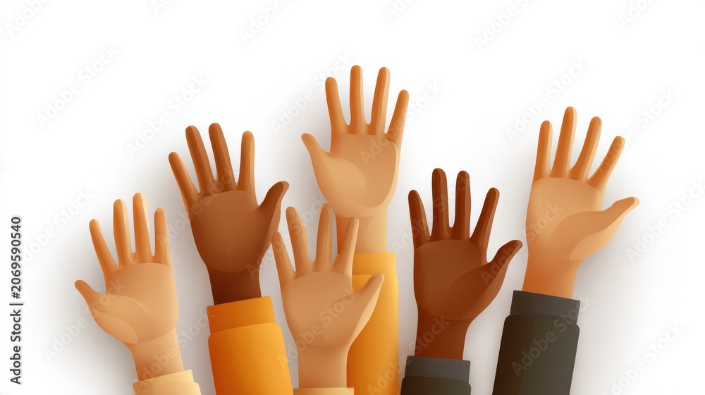 Fototapeta premium Diverse Hands Raised in Unity Symbolizing Support and Togetherness
