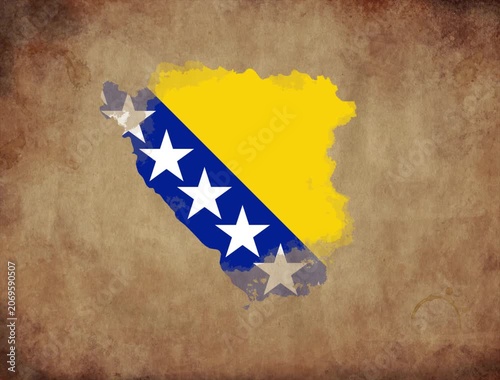 Bosnia and Herzegovina map with the flag inside animation paper video 4K