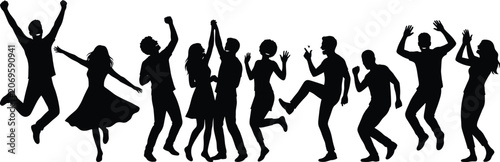 Photos Vector silhouettes of happy people dancing jumping and celebrating together on w