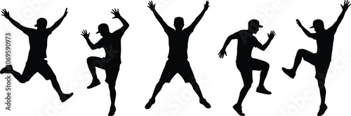 Tableau sur toile Vector silhouettes of young active man jumping dancing and celebrating on white