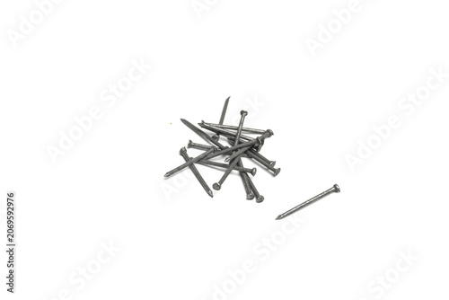 Steel Nails Scattered Isolated On White Background