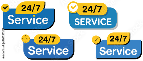 24/7 customer service badge for round the clock support, business trust label for websites, ads, and promotional banners