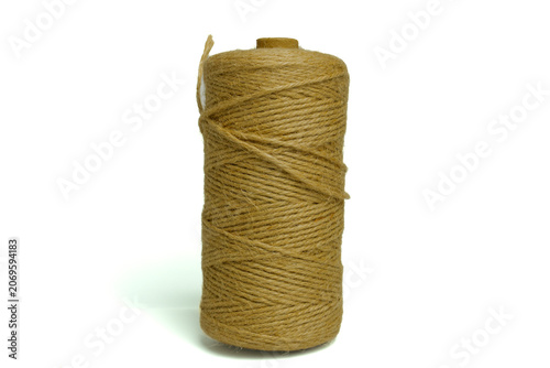Standing Jute Twine Spool Isolated On White Background