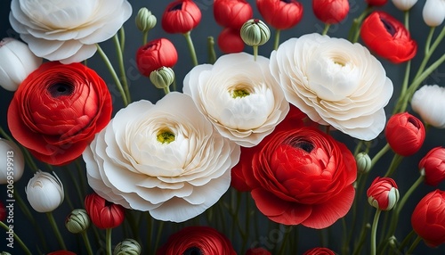White And Red Ranunculus Flowers