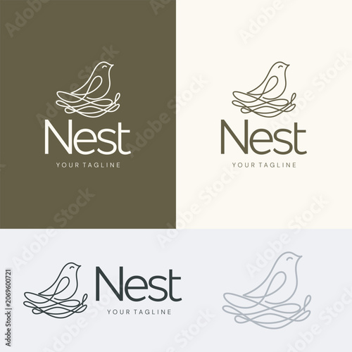 Bird Nest Line Art Logo Vector illustration
