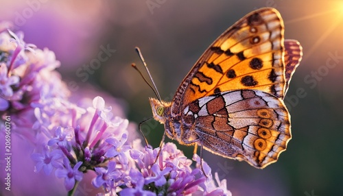 Close Up Beautiful Vertical Photo Image Of Brown Orange Butterfly Perched On Vibrant Purple Blossom Flower High Quality Wallpaper Poster Banner Perfect For Campaigns