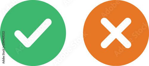 Photos Green check mark and orange cross mark icons for verification and cancel symbols
