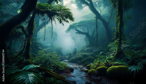 Mysterious Wet Deep Forest Morning Mist Jungle
