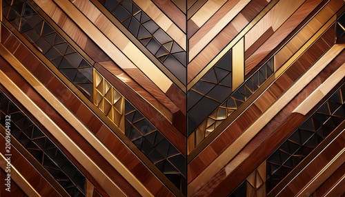 Elevate Your Space With A D Wallpaper Mimicking A Luxurious Wood And Gold Mosaic Decor Ai Generated