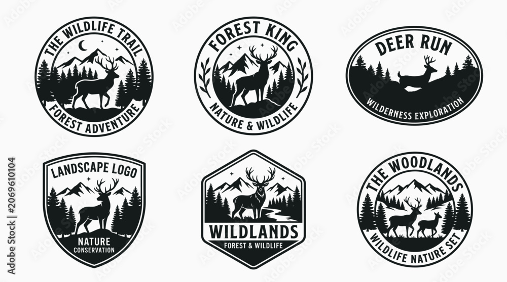 Fototapeta premium Black and white wildlife badges.