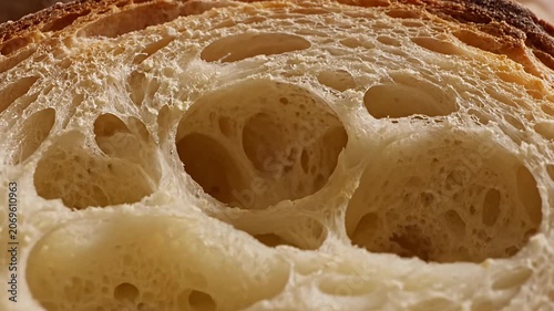 Close up of sourdough bread inner crumb texture.