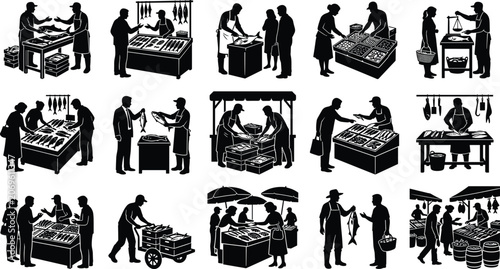 Tableau sur toile Seafood Market Transactions