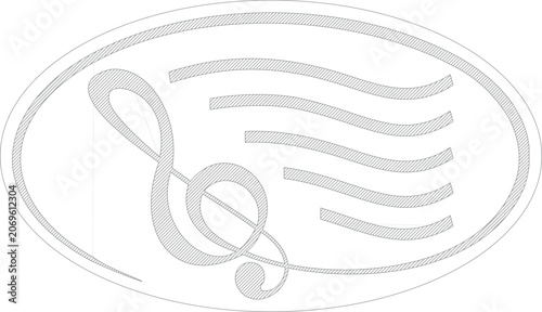 Obraz na plátně Technical 2D vector graphic featuring a stylized treble clef and musical staff l