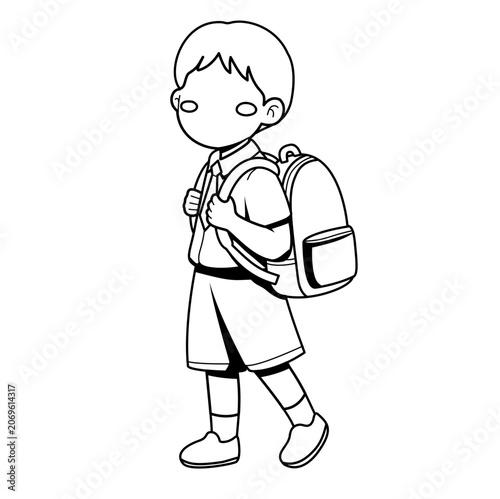 Little Boy Walking with Backpack for School