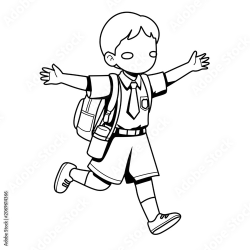 Happy Student Running to School with Backpack