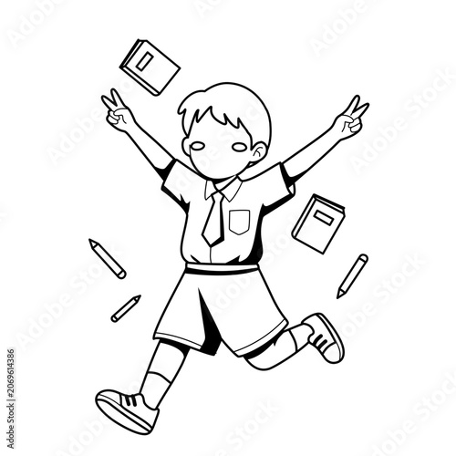 Joyful Student Celebrating Back to School with Jumping and Books