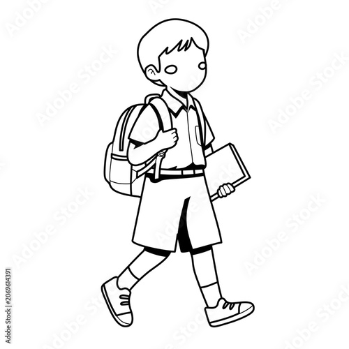 Student Walks with Backpack and Book Outdoor