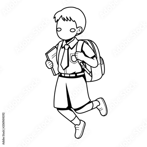 Joyful Student Running to School with Books and Backpack