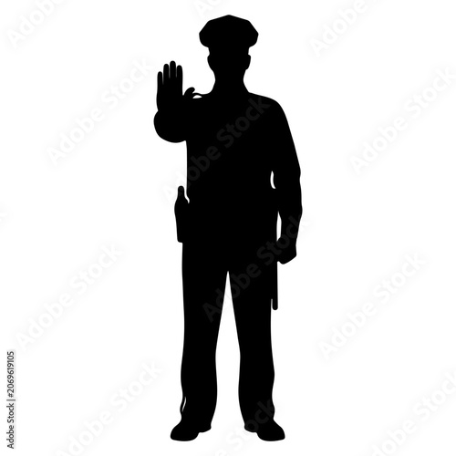 Bild auf Leinwand Silhouette of a police officer signaling to stop.