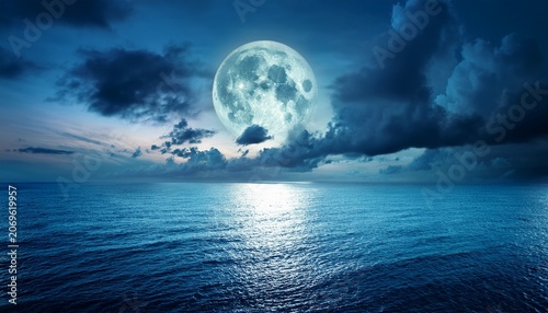 Ocean Full Moon Clouds