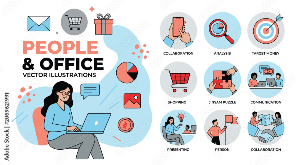 Fototapeta premium People and office business vector illustration collection for collaboration and management.