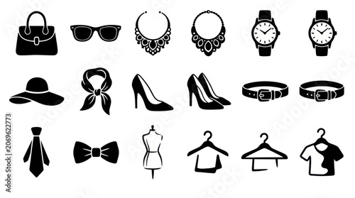 Fotografi Fashion Accessories and Clothing Items Silhouettes Collection.