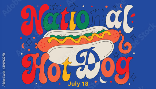Fotografía Colorful retro style illustration celebrating national hot dog day event