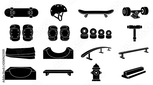 Photos Skateboarding Equipment and Skatepark Obstacles Silhouettes Collection