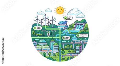 Sustainable Smart City Renewable Energy Vector Illustration