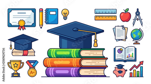 Education and School Supplies Icon Set