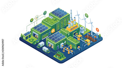 Sustainable Eco-Friendly Factory Isometric Vector Illustration