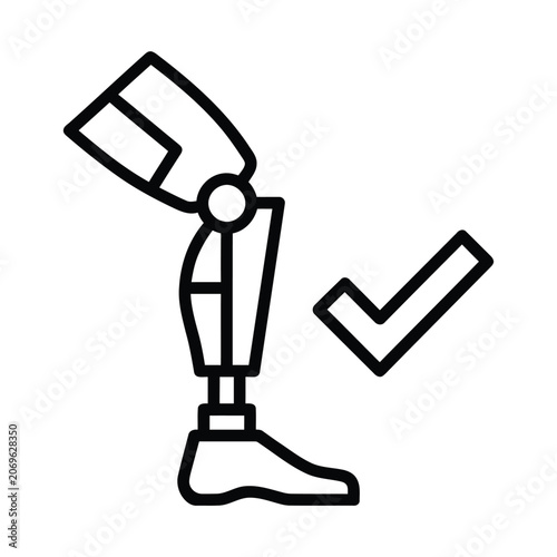 Billede på lærred Prosthetic leg icon with approval checkmark prosthetic amputation orthopedic mob
