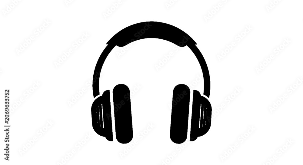 Fototapeta premium Minimal black silhouette icon, simple flat vector, bold black shape, no, no shading black silhouette icon of headphones on a, flat icon style
