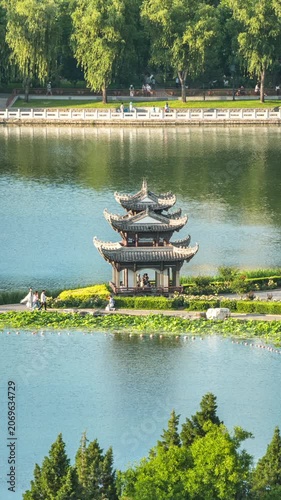 Taoranting Park, Beijing, China (Fengyu Tongzhou Pavilion, City Park Scenery)
