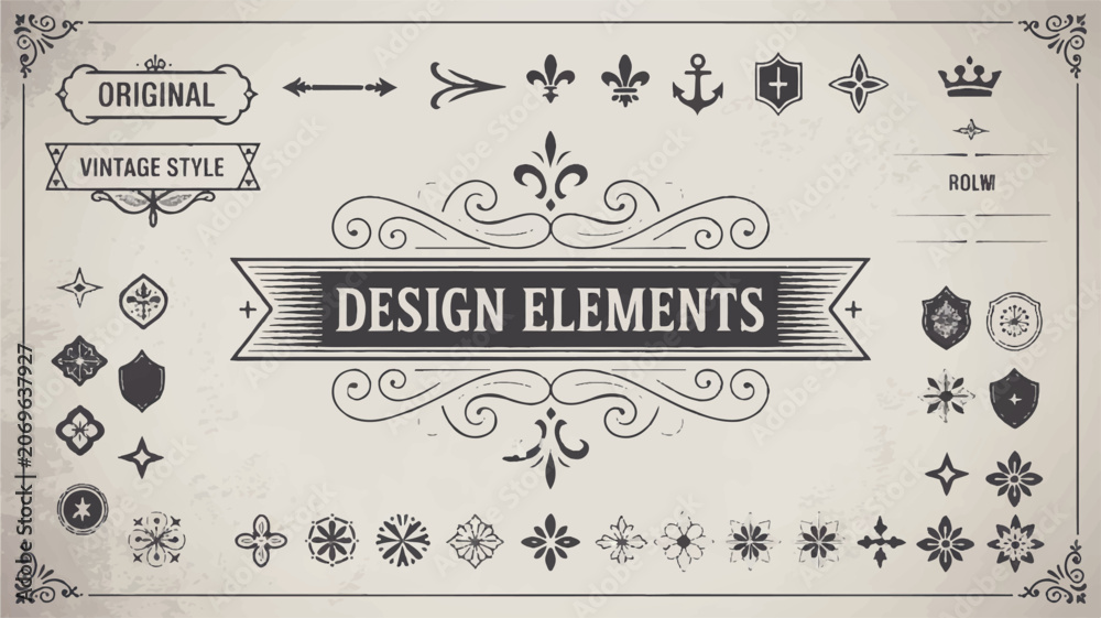 Fototapeta premium A vintage-style illustration of pirate-themed design elements on a beige background