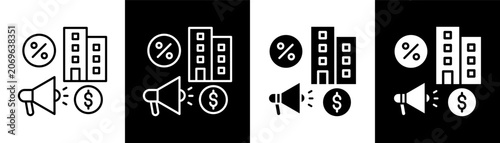 Photos Marketing white and black icon set design