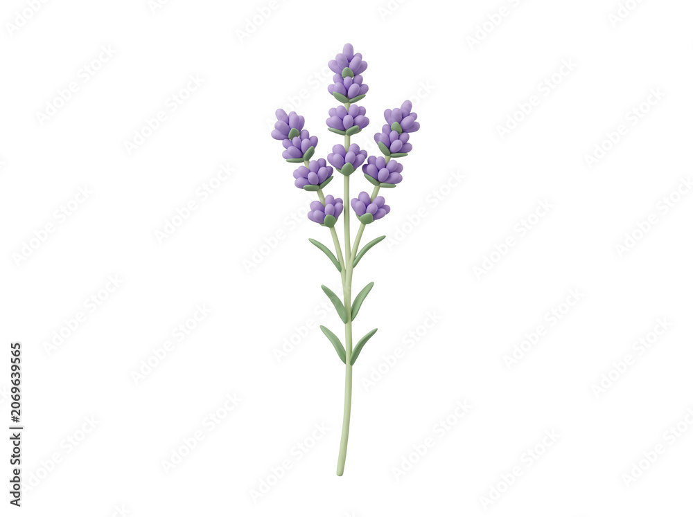 Obraz premium 3D Rendered Lavender Sprig with Purple Flowers and Green Stem for Cosmetic Packaging Aromatherapy Branding and Floral Design Elements