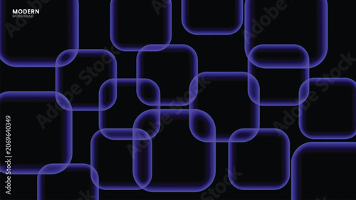 Blue neon glowing square abstract background with geometric rounded rectangles grid pattern on dark vector illustration.