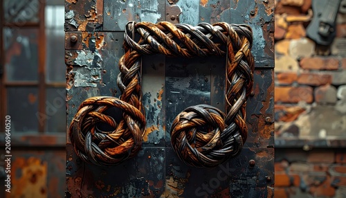 Rusty Metal Door with Rope Handles.